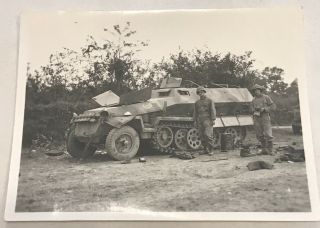 Great Ww 2 Us Army Private Photo Of A Knocked Out German Half Track