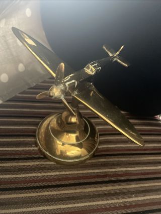 Vintage Solid Brass Ww2 Spitfire Model Plane Airoplane U.  K.  P/p