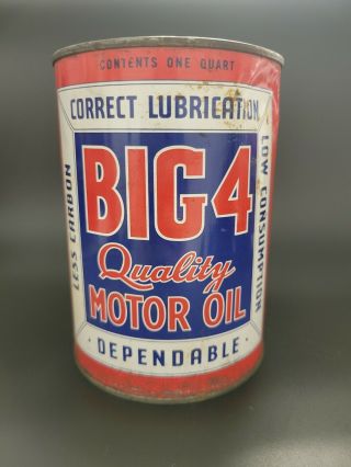 Vintage One Quart Big - 4 Quality Motor Oil Can Full Nos