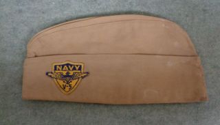 Wwii Us Navy Pilots Overseas Hat With Uss Yorktown " V - 5 " Patch & Officers Badge