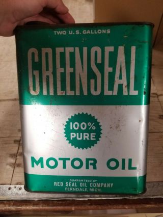 Vintage Greenseal 2 Gal Motor Oil Can Red Seal Oil Company Ferndale Mi Graphic