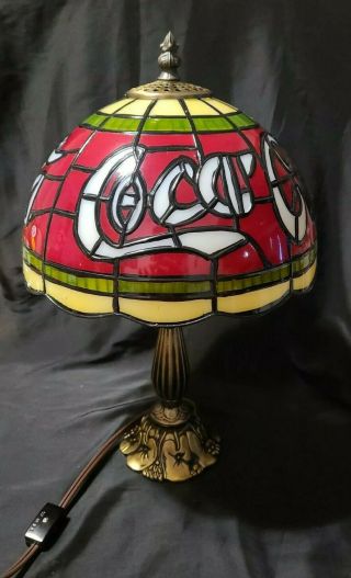 Vintage " Stained Glass " Tiffany Style Glass Plastic Coca Cola Lamp