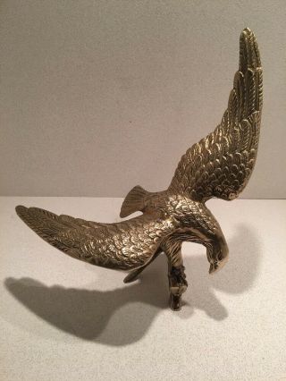Vintage Large Brass Cast American Eagle With Wings Spread On Perch