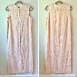 Eileen Fisher Vintage 90s Peach Linen Button Front Jumper Dress 0 Xs/s