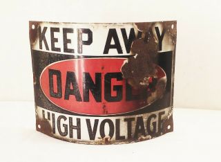 Vtg Antique Danger Keep Away High Voltage Porcelain Electric Line Pole Sign
