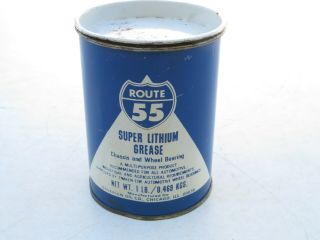 Vintage Route 55 Sovereign Oil Co 1 Pound Grease Can 3/4 Full Display
