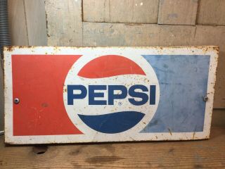 22” X 10” Vintage Pepsi Cola Gas Station Metal Sign Display Advertisement