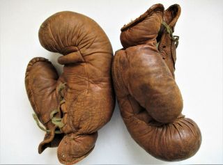 Antique Boxing Gloves Leather Vintage Lace Up Brown Early 1900s Boxing Gloves