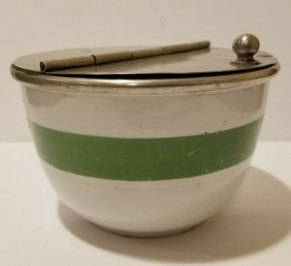 S.  Blickman Weehawken,  Nj Vintage Green Stripe Hinged Lid Sugar Bowl