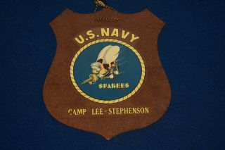Wwii Usn Us Navy Seabees Art Wood Plaque Camp Lee - Stephenson Maine 8x9
