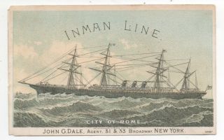 1880s Trade Card For Inman Line Steamship Company City Of Rome
