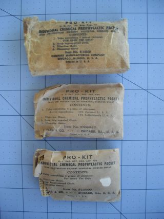 World War Ii Memoribilia 3 Pro - Kit Individual Chemical Prophylactic Packets Nos