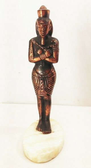 Vtg Antique 20s 30s Bronze Brass Egyptian Pharaoh Statue On Alabaster Base Deco