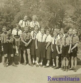 Rare Outdoor Pic By Group German Uniformed Pimpf Boys & Bdm Girls