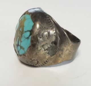 Vintage Southwest Sterling Silver And Turquoise Handcrafted Men ' s Ring Size 9 2