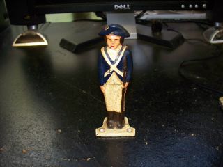 Antique Vtg 5 " Cast Iron Revolutionary War Soldier Minuteman Paint Blue Coat
