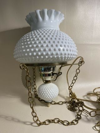 Vintage Hanging Lamp Hobnail Milk Glass Light Fixture Hurricane