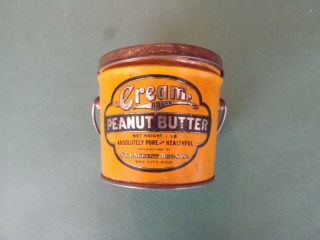 Antique Cream Brand Peanut Butter Tin Litho Pail - Bay City,  Mich.  Country Store