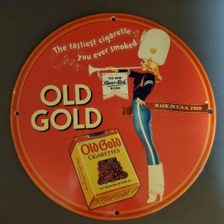 Vintage Porcelain 1939 Old Gold Cigarettes Tobacciana Usa Man Cave Garage Sign