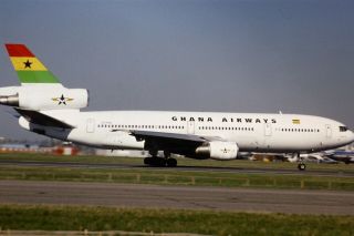 35mm Colour Slide Of Leased Ghana Airways Dc - 10 - 30 Oo - Phn