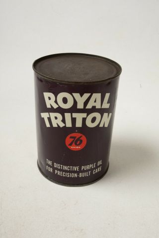 Union 76 Royal Triton Oil Can Full (p4l - 1) Sae 20 Company Purple Metal Tin