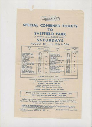 Special Tickets To Sheffield Park,  Bluebell Railway 1962