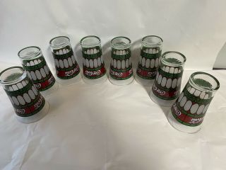 Set Of 8 Vintage Flared “drink Coca - Cola” Stained Glass Design Glasses Red Green