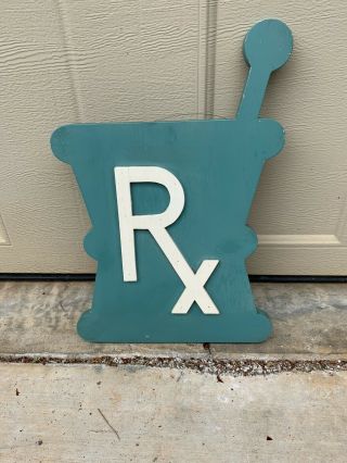 Vintage Pharmacy Drug Store Rx Wooden Advertising Sign Plaque
