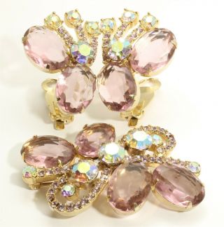 Vintage Juliana Style Purple Ab Crystal Rhinestone Brooch Pin & Earrings Set