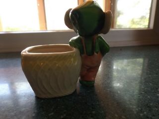 Vintage Ceramic Gnome Elf Standing by Basket Planter Toothpick Holder Japan 3