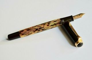 Vintage Pelikan 400 Gunther Wagner Brown Striped Fountain Pen,  F - 585 Karat Nib