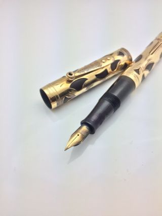 Vintage Waterman Lever Filled Fountain Pen With Gold Vermeil Overlay
