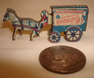 Antique Cracker Jack Tin Lithographed Horse & Wagon Miniature Premium Prize Toy