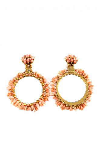 Barrera Womens Vintage Gold Tone Pink Coral Hoop Drop Clip On Earrings