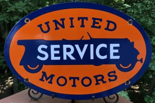 Vintage United Motor Service Porcelain Gasoline Gas Oil Chevy Auto Service Sign