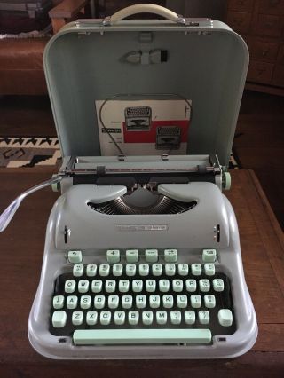 Vintage 1964 Hermes 3000 Sea Foam Portable Typewriter