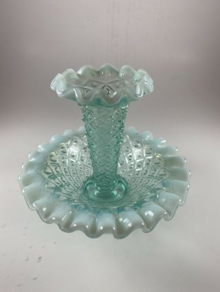 Vintage Fenton Aqua Blue Green Glass With Removable Flute.  Hand Blown.