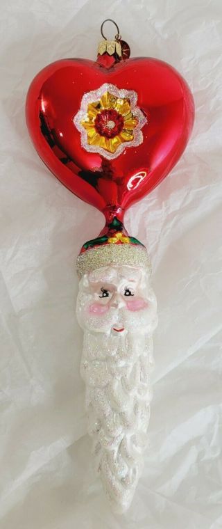 Christofher Radko " Heart Santa Christmas Ornament " Rare [see Photos]