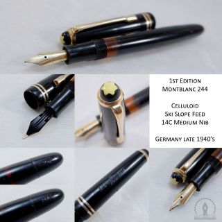 Rare 1st Version Montblanc 244 Celluloid Fountain Pen 14c Medium Nib Late 1940s