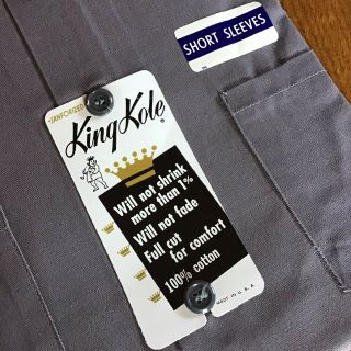 VTG NOS 50s “KING KOLE”Gray Twill Sanforized Short Sleeve Work Shirt Sz L 2 3