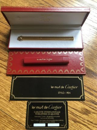 Cartier Vendome 18k Gold Plated Ballpoint Pen And 5 Blue Refills