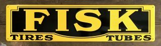 Fisk Tires & Tubes,  Fisk Tire Company Embossed Metal Sign,  7.  5” X 29.  5”
