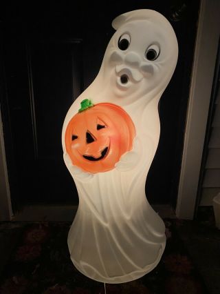 Vintage Ghost & Pumpkin Lighted Halloween Blow Mold Decor General Foam 34 " (b)