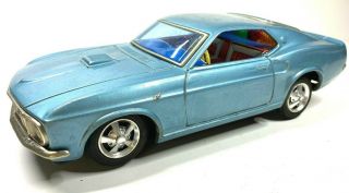 Vintage Taiyo Japan Tin Litho Ford Mustang Mach 1 Bump N Go Battery Op Toy Car