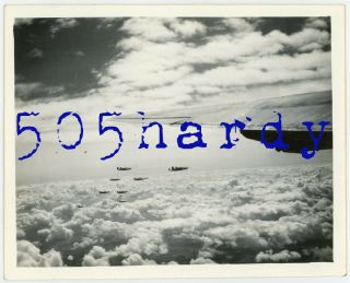 Wwii Us Gi Photo - Aerial View Marked B - 24 Bombers Flying In Combat Box 5