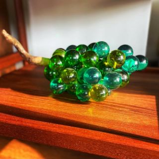 Vintage Blue Green Lucite Acrylic Grapes Cluster Driftwood Stem Large 16” 1960’s