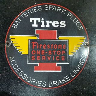 Firestone Tires Porcelain Enamel Sign 11 1/2 Inches Round