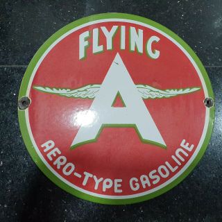 Flying Aero Gasoline Porcelain Enamel Sign 12 Inches Round