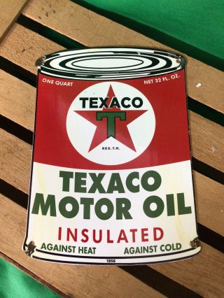 Vintage Texaco Motor Oil Can Porcelain Gasoline Gas Pump Plate Station Sign