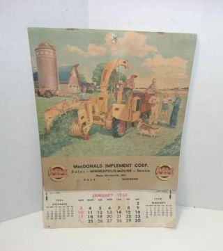 Vintage 1954 Minneapolis Moline Farm Tractor Sales Calendar Macdonald Implement